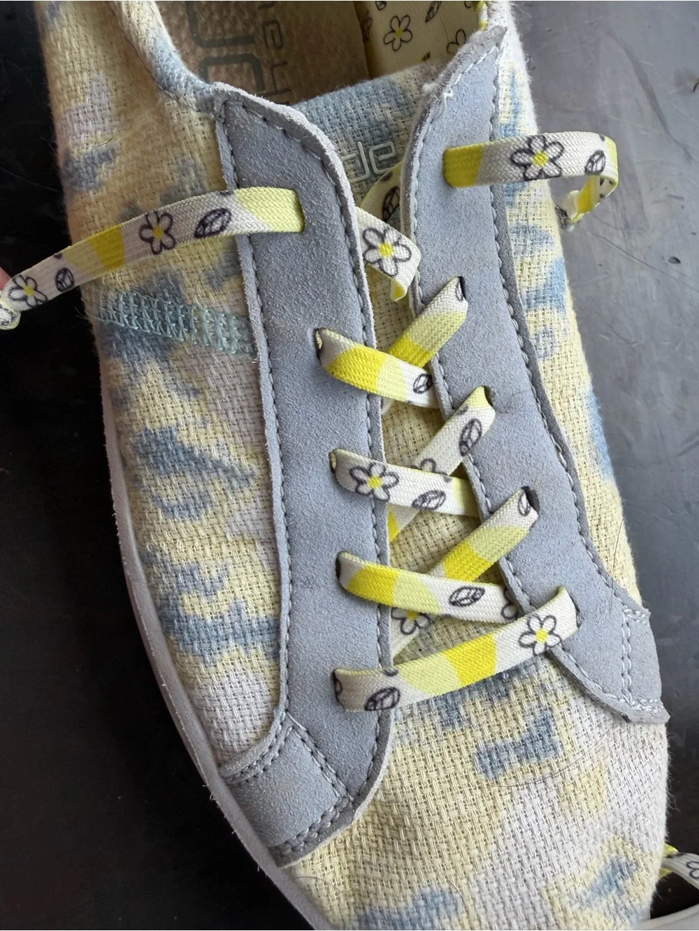 Hey Dude Karina you Daisy Dye Kids Floral Yellow & Gray Slip-On Shoe